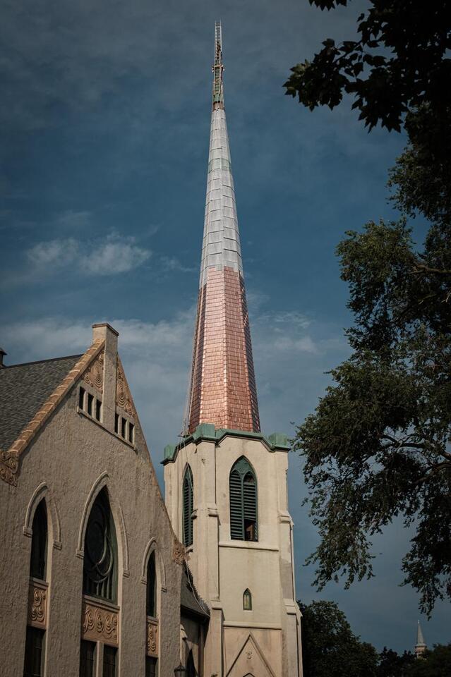 Lake Street Church steeple’s shining moment