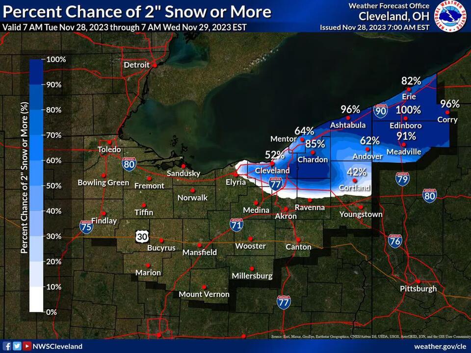 Up to 6 more inches of snow expected throughout Tuesday, as lake effect