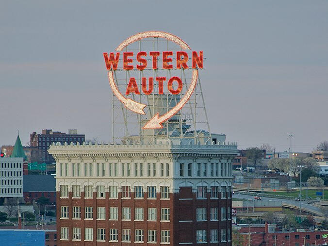 The Western Auto Building and its iconic sign in downtown Kansas City