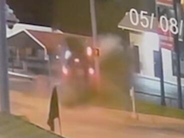 WATCH: Surveillance camera captures moment stolen car crashes, catches ...