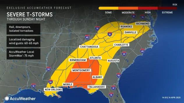 Southeast US to face a continued risk of severe weather this weekend ...