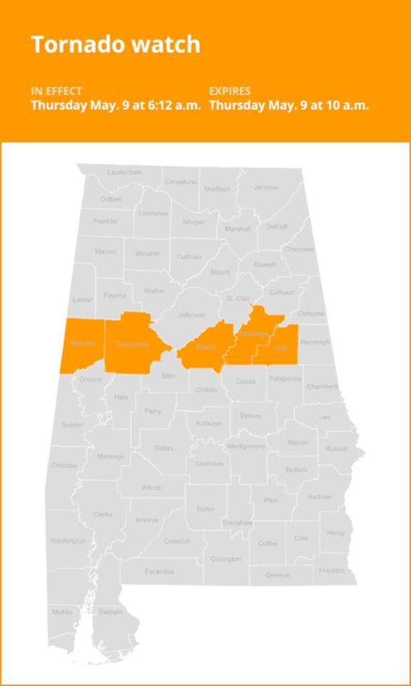 Central Alabama under a tornado watch until Thursday morning - NewsBreak