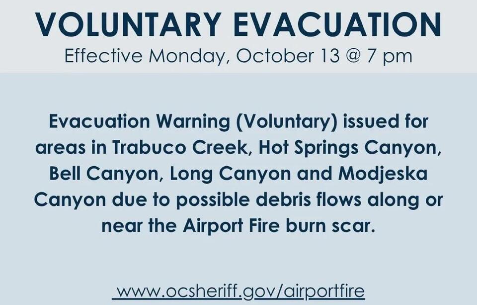 Voluntary evacuation warning issued for Orange County canyons near the ...