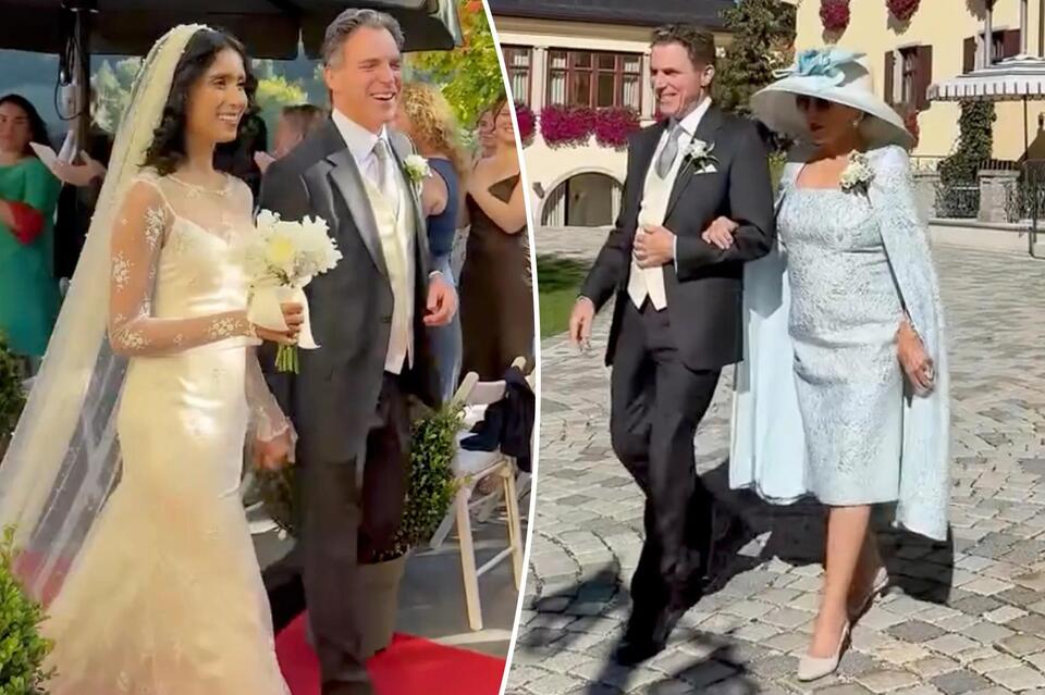 Joan Collins, 92, walks son Alexander Newley down the aisle at his(01)