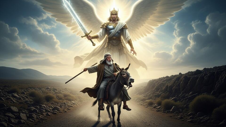 A donkey saw a terrifying, invisible angel with a drawn sword standing ...