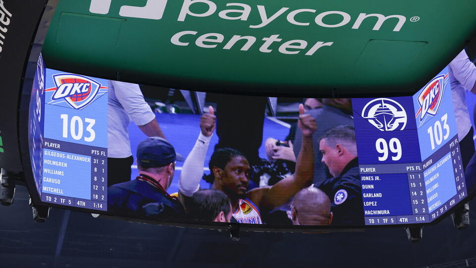 Thunder’s Jalen Williams stretchered off court after horrific-looking ...