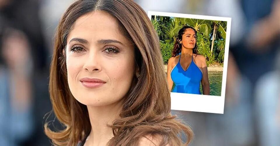Salma Hayek Stuns in Blue OnePiece Swim Suit as She Celebrates Her