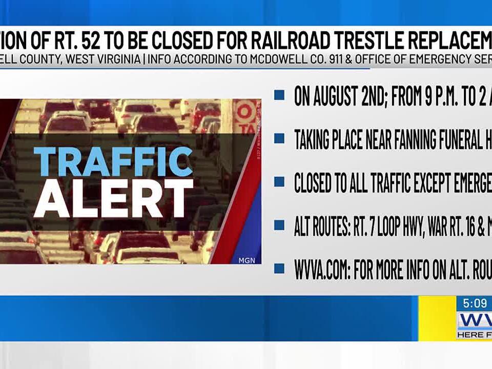 Portion of Route 52 to be closed for railroad trestle replacement
