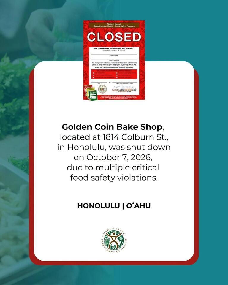 Golden Coin in Kalihi receives red placard for several health ...