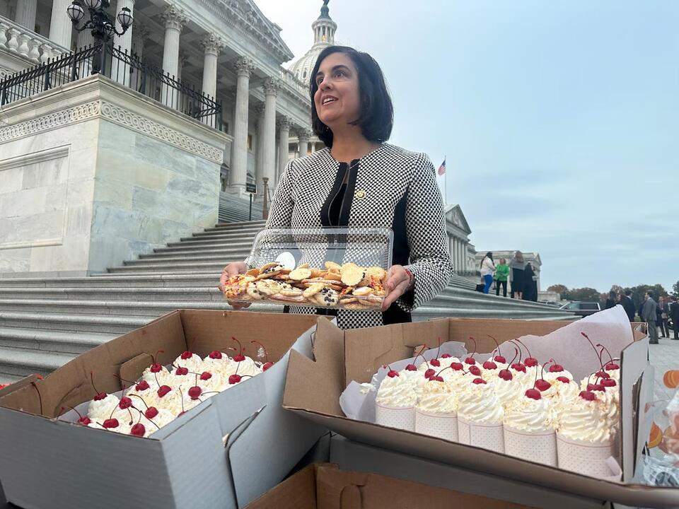 Malliotakis hands out Holtermann’s cakes on steps of Capitol in
