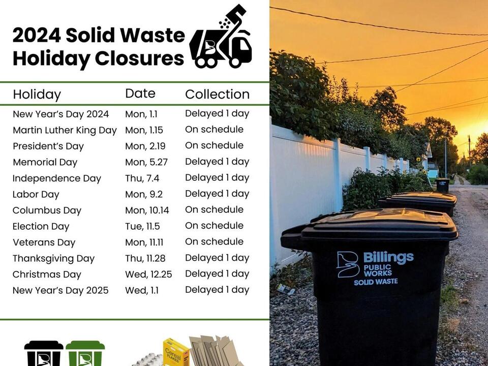 Billings Public Works has updated their garbage collection dates for 2024