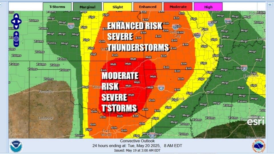 Powerful severe storms tornadoes large hail possible Oklahoma Arkansas ...