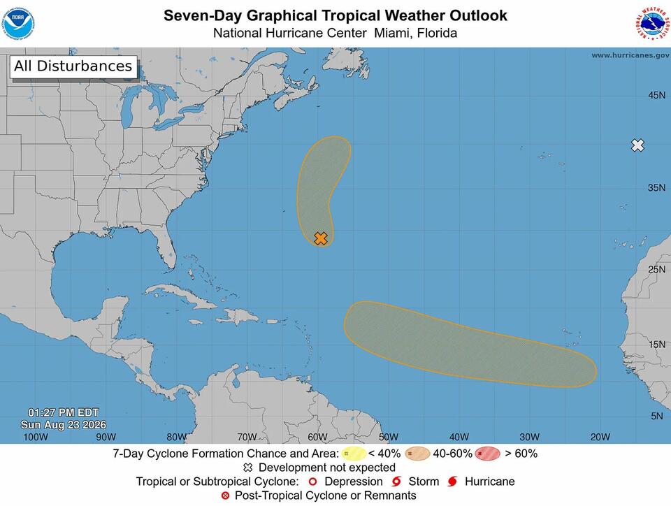 Hurricane forecasters track two Atlantic disturbances that could develop this week