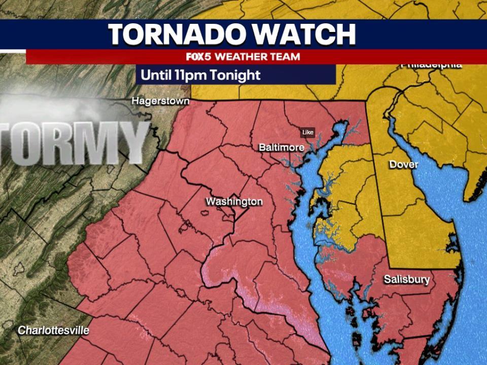 Tornado warnings, watch issued across DC, Maryland & Virginia