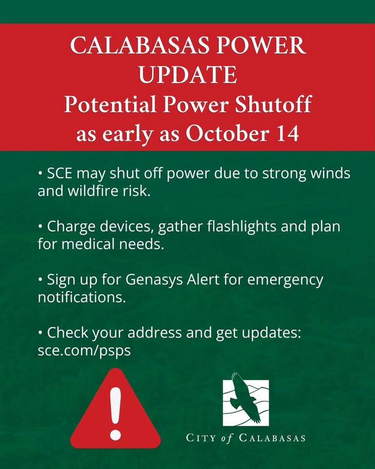 Potential SCE power shutoff in Calabasas Oct. 14 - NewsBreak