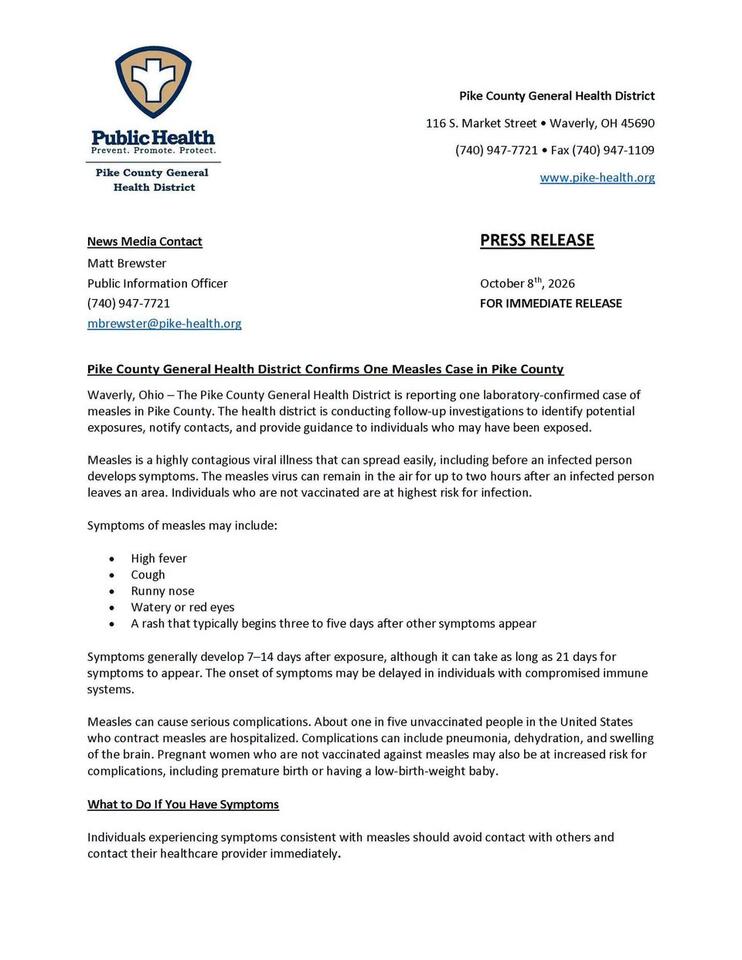 One measles case confirmed in Pike County - NewsBreak