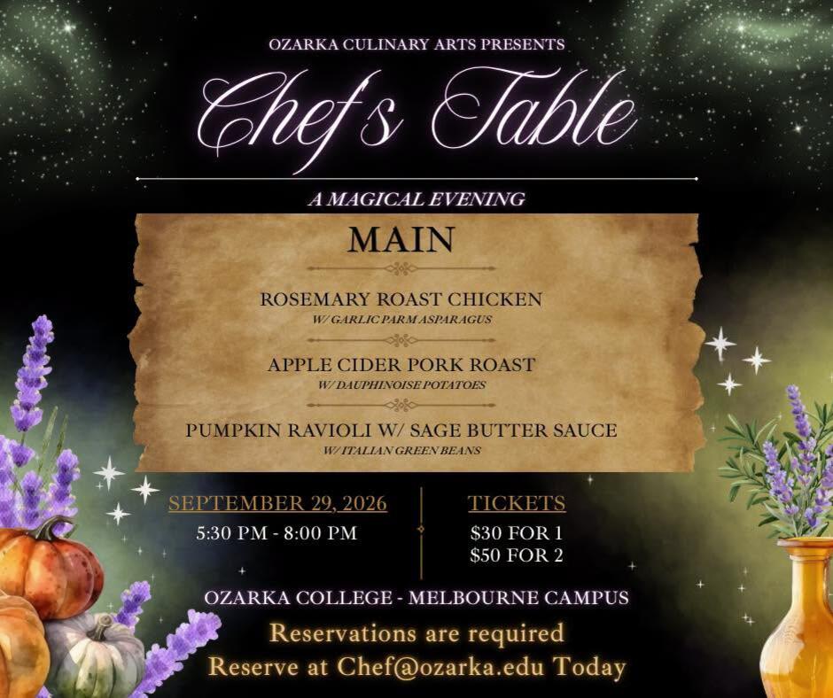 Ozarka College hosts fall Chef’s Table dinner - NewsBreak
