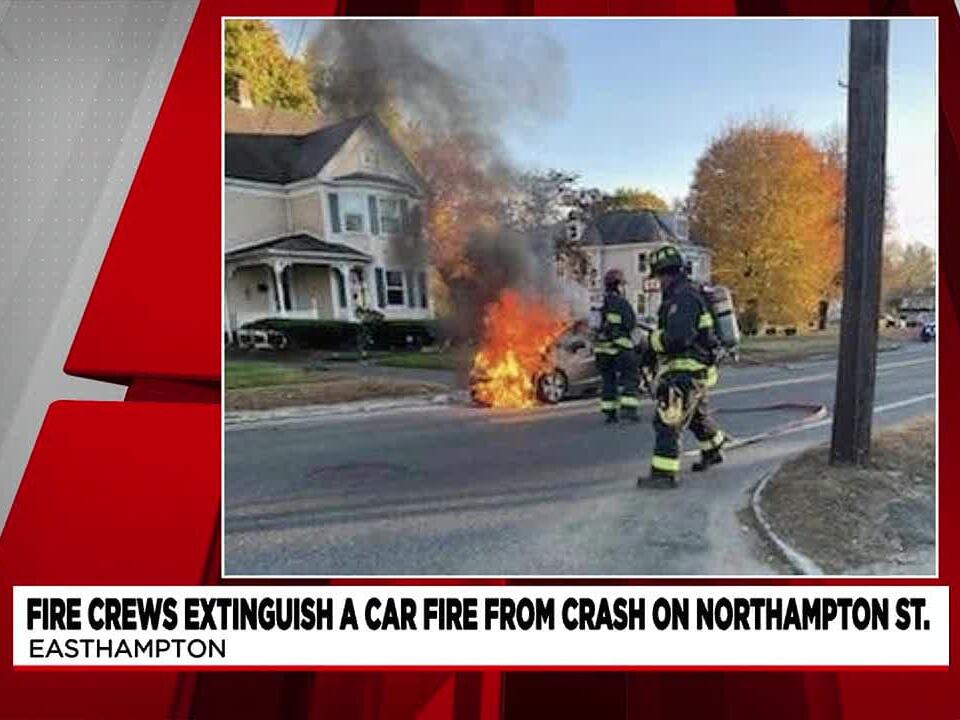 Fire crews extinguish car fire from Easthampton crash