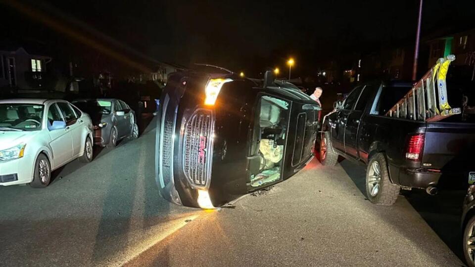 Vehicle overturns after driver crashes into parked cars in Dauphin Co ...