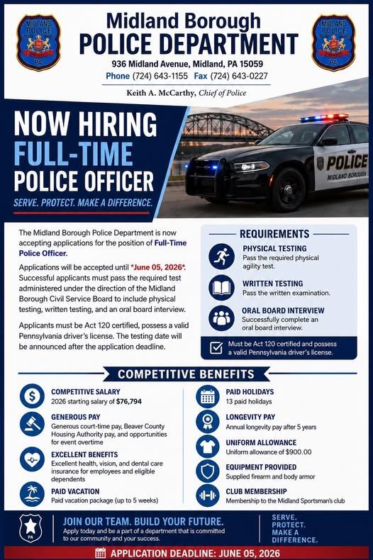 Midland Borough Police Department hiring full-time police officers ...