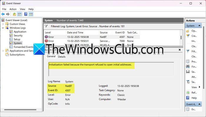 NetBT Event ID 4307, Initialization failed because the transport ...