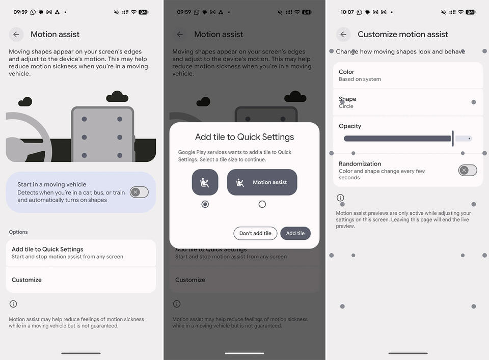 Google’s anti-nausea Motion Assist dots finally rolling out on Android