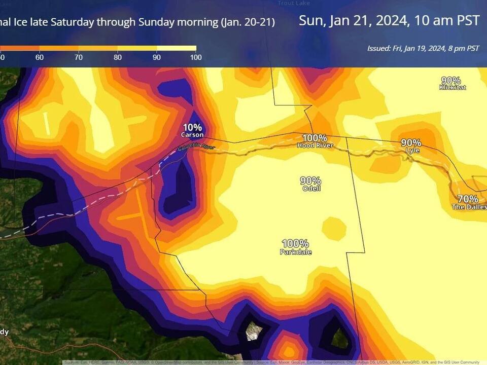 More freezing rain forecast in Columbia River Gorge
