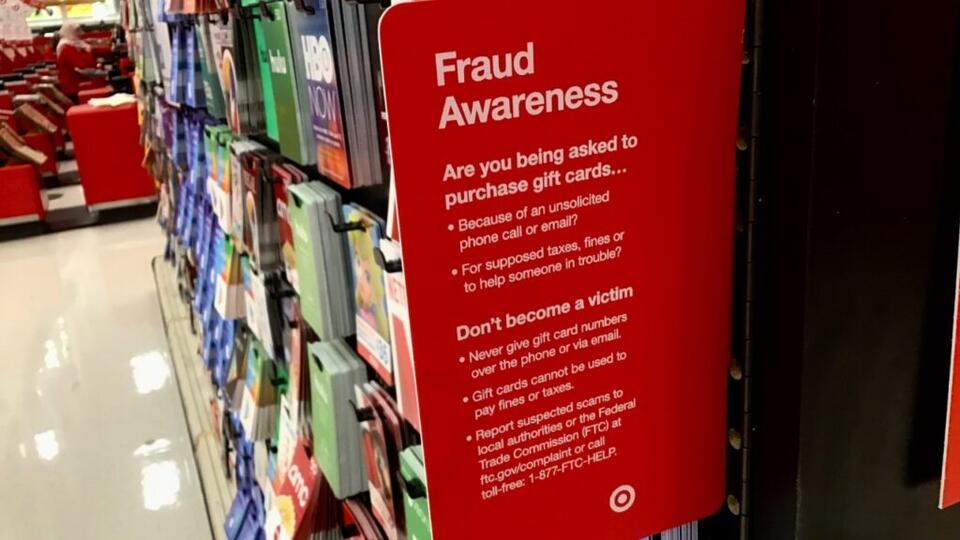 Thieves copy gift-card codes on store racks; buy from behind the counter and check the seal