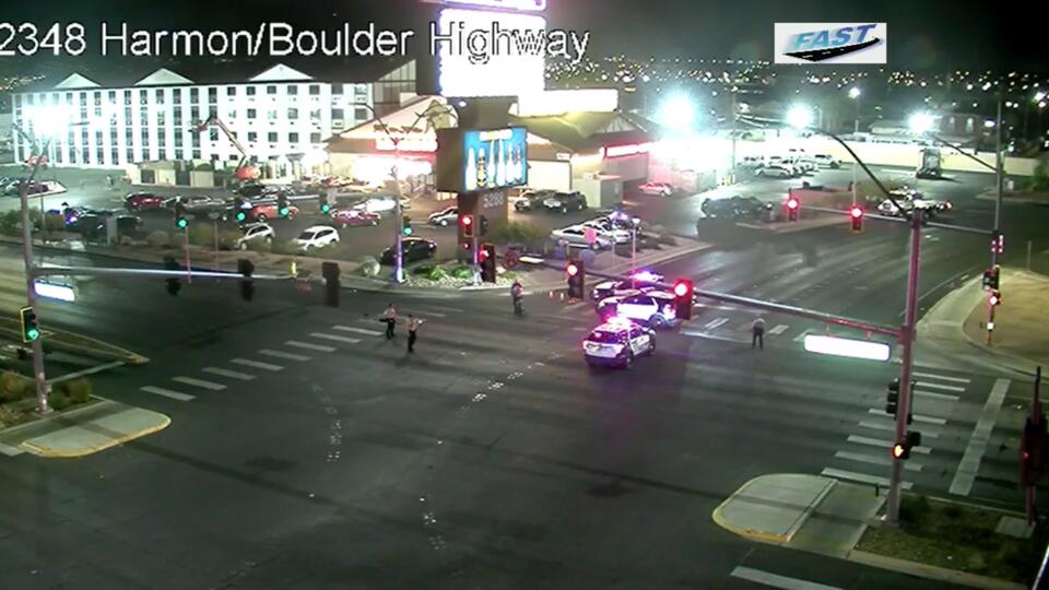 LVMPD investigating crash between motorcycle and pedestrian on Harmon ...