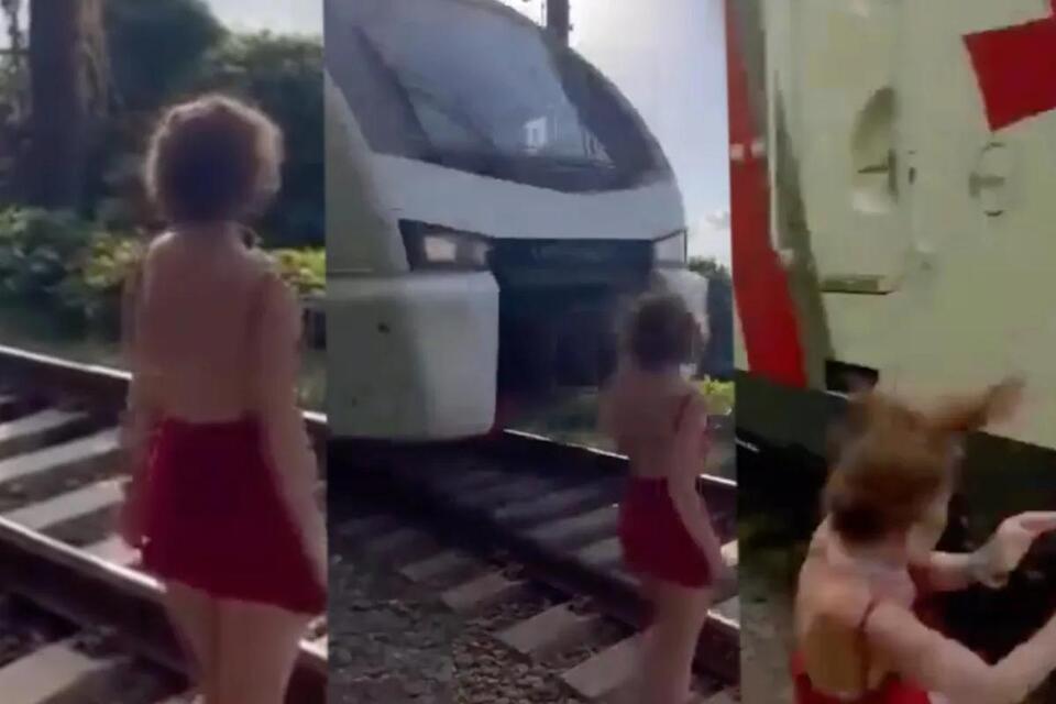 Woman Posing for Photos Near Railway Track Hit by High-Speed Train ...
