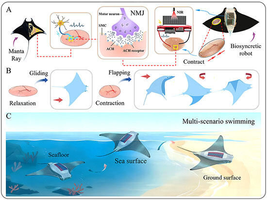 Living frog leg muscle powers a light-controlled manta ray robot