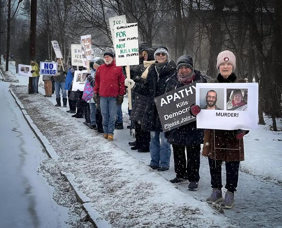 Seniors brave the snow to protest ICE - NewsBreak