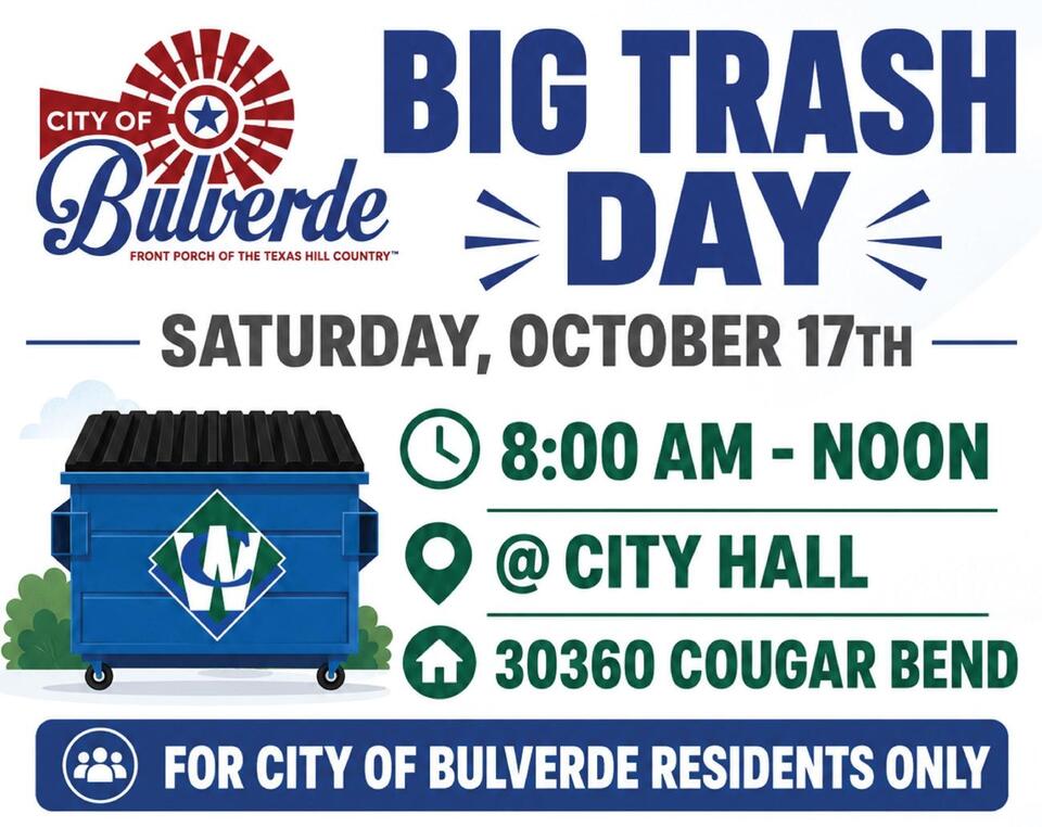 🚮 Big Trash Day in Bulverde – Oct. 17, 8 AM–Noon - NewsBreak
