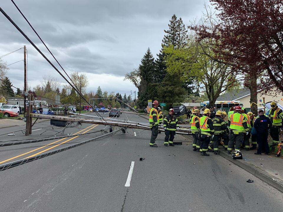 Crash in Hillsboro knocks down power line poles causing road closure