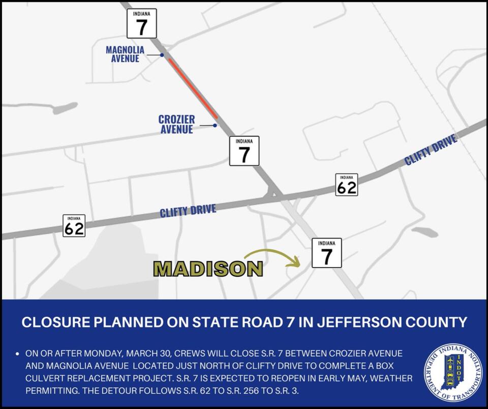 S.R. 7 closed north of Madison for culvert project - NewsBreak