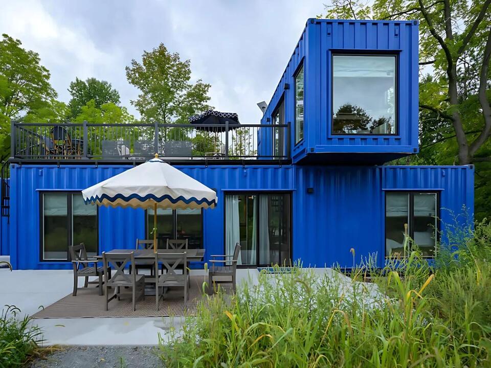 Three Shipping Containers Become a Bright Blue Wisconsin Retreat With a ...