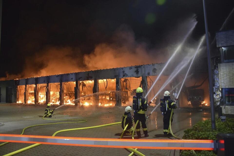 A blaze burns down a brand-new fire station in Germany that lacked fire ...