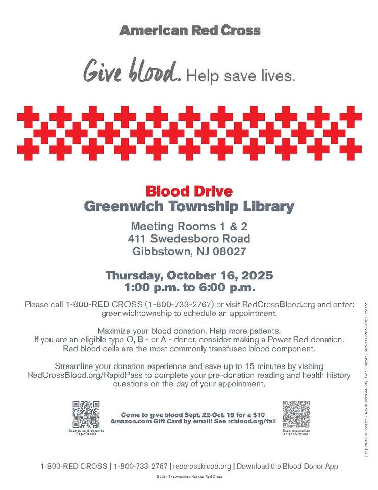 Red Cross blood drive at Greenwich Twp Library - NewsBreak