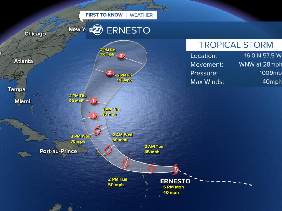 Tropical Storm Ernesto has formed, expected to become a hurricane