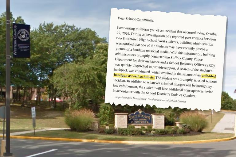 Smithtown West student, 16, charged after gun and bullets found in ...