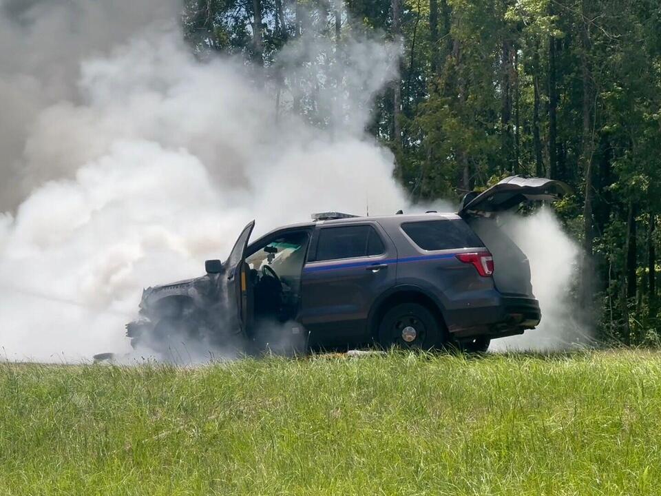 MHP vehicle caught fire near Eupora