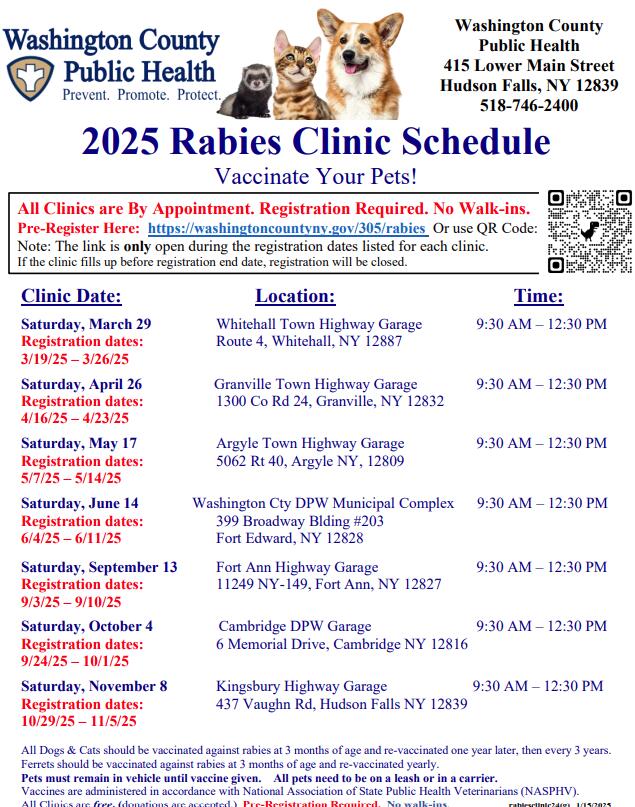 Washington County Public Health 2025 Rabies Clinic Schedule Released ...