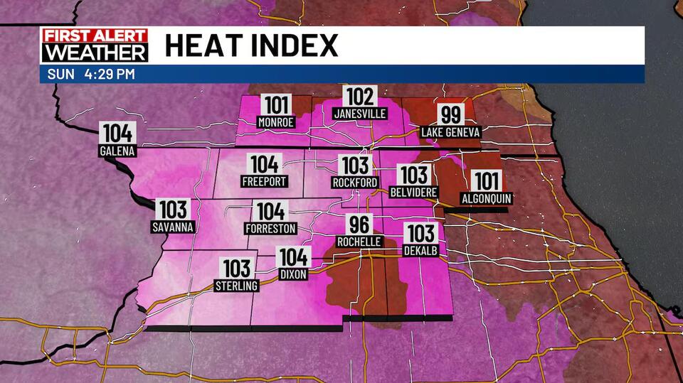 Multiple storm chances over the next 36 hours, with a very hot and humid Monday ahead