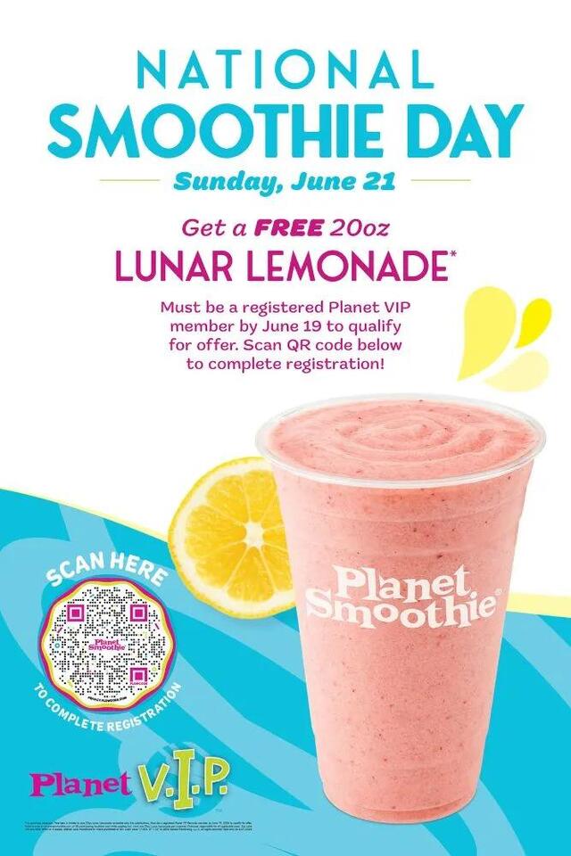 Planet Smoothie Announces Nationwide Free Lemonade Giveaway for Loyal Rewards Members This Weekend