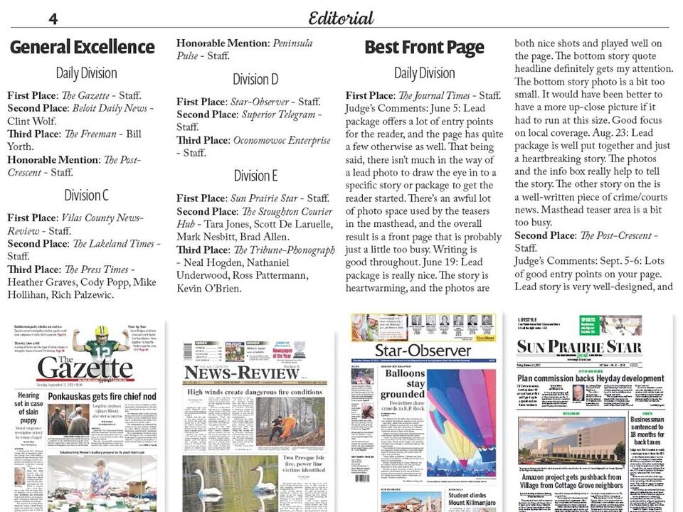 Sun Prairie Star earns general excellence, 13 other Better Newspaper