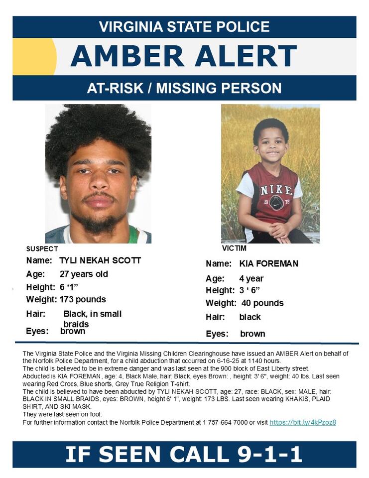 Amber Alert issued in Virginia for missing 4-year-old from Norfolk ...