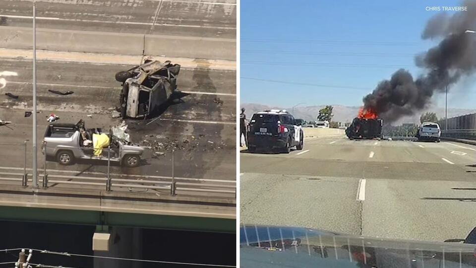 2 killed in fiery Santa Clara crash after wrong-way high-speed collision, police say