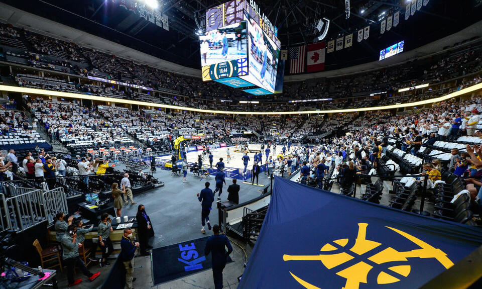 Nuggets show off new dual-toned home floor