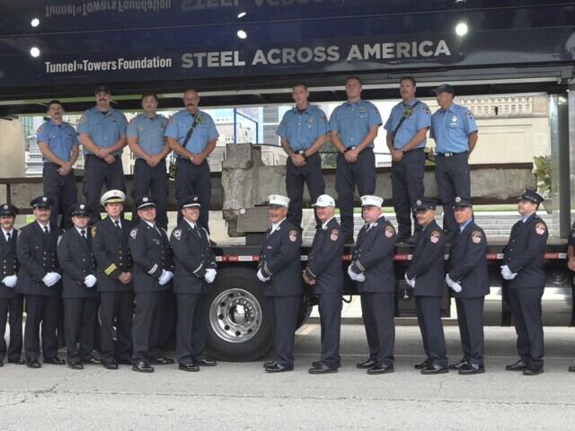 World Trade Center beam stops at Indiana War Memorial