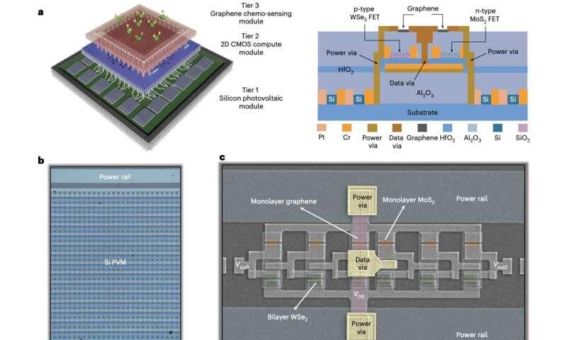 Light-powered chip harvests energy, computes and senses chemicals in one stack